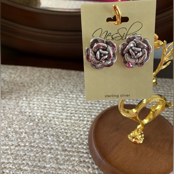 925 Sterling Silver Rose Stud Earrings - Picture 3 of 5